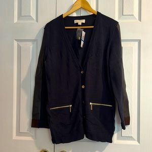 Never worn Michael Michael Kors sweater, XL, navy blue, gold buttons and zips
